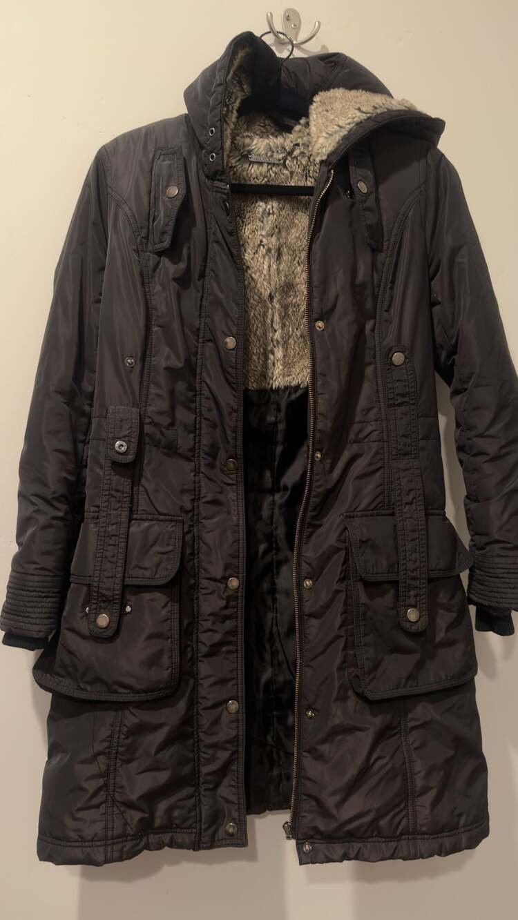 Trina Turk Women's Black Faux Fur Lined Hooded Utility Parka Size 0